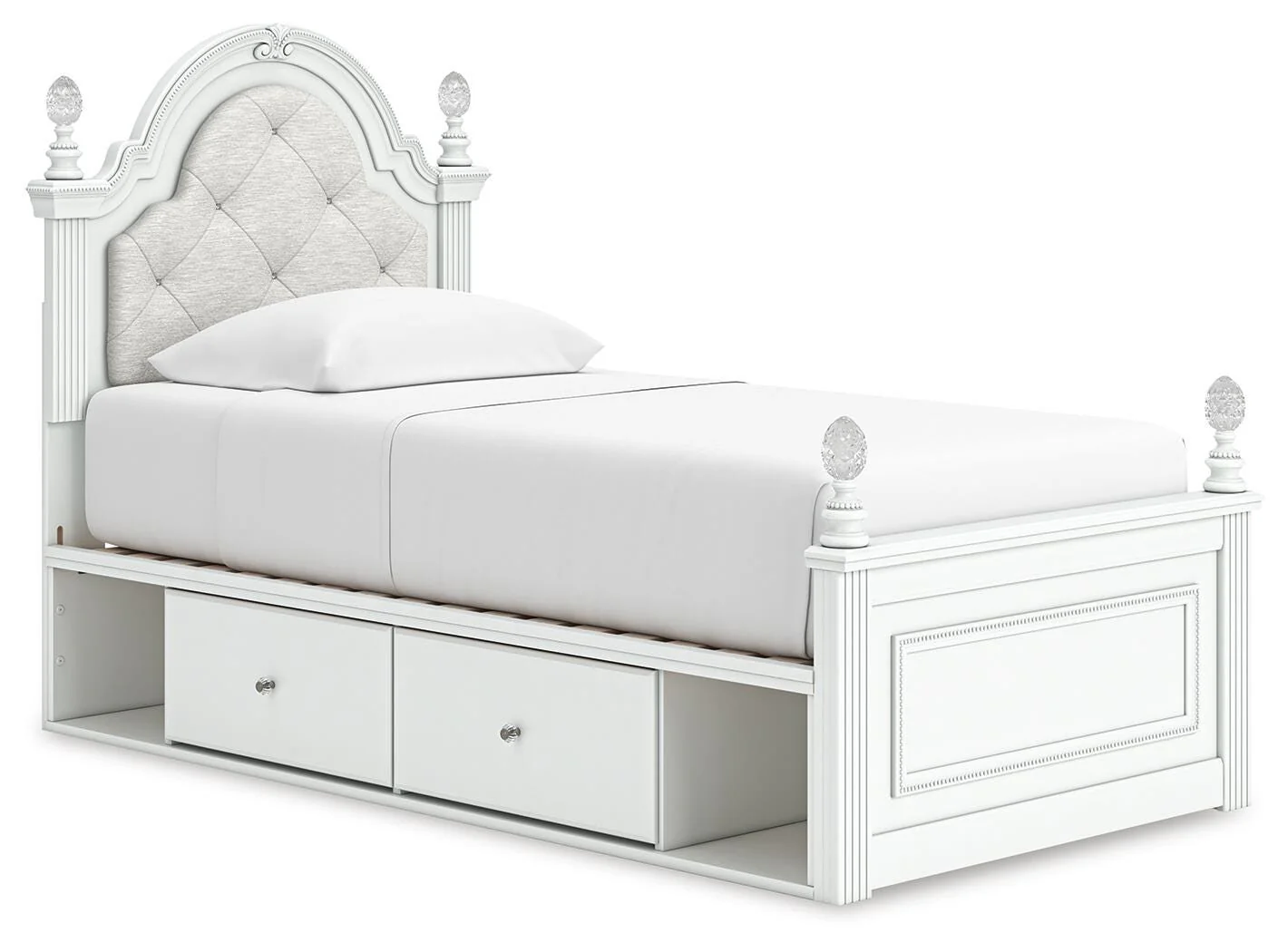 Kozlani White Twin Upholstered Panel Bed with Storage - Image 2