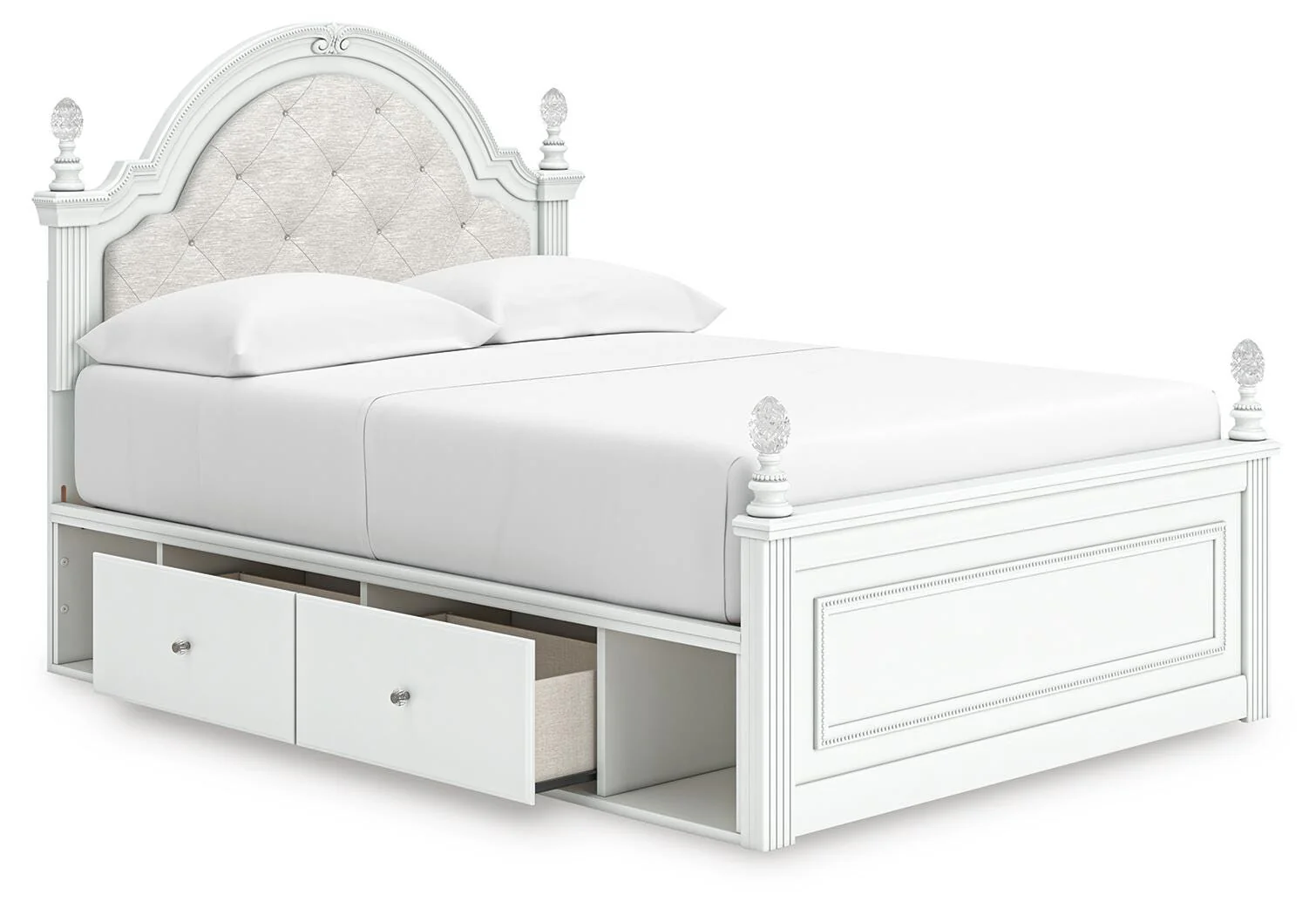 Kozlani White Full Upholstered Panel Bed with Storage - Image 3