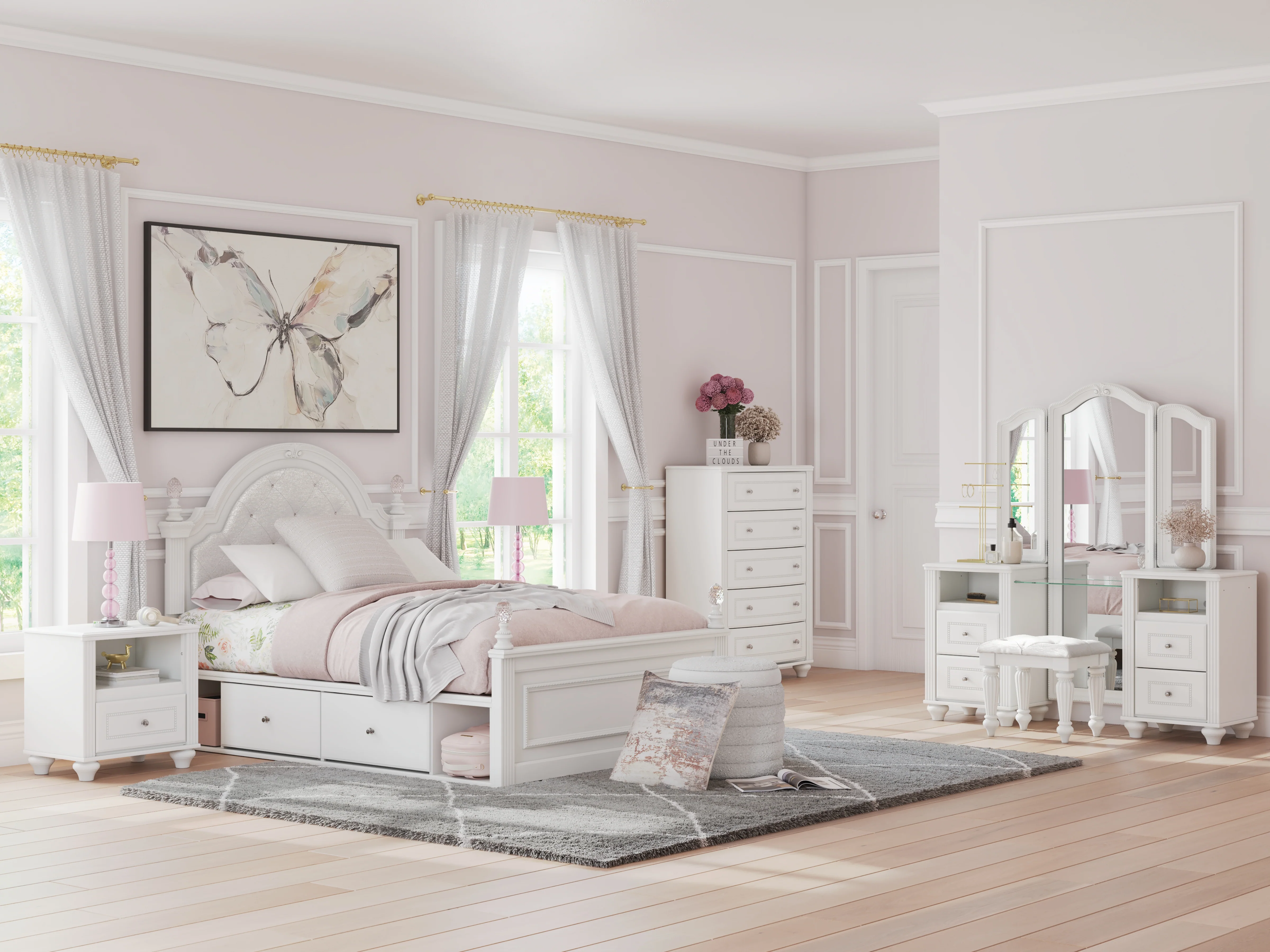 Kozlani White Vanity with Mirror - Image 3