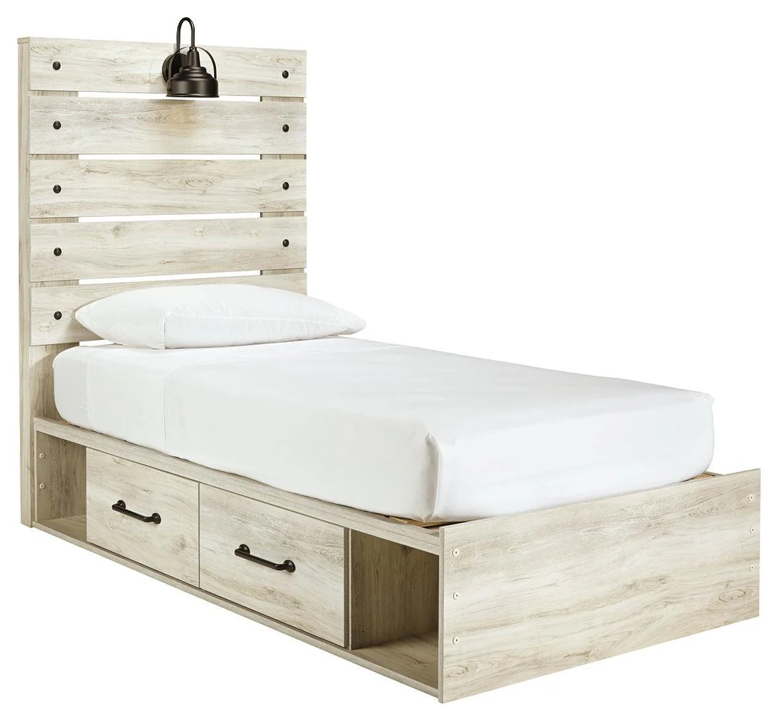 Cambeck Whitewash Twin Panel Bed With 2 Storage Drawers - Image 2