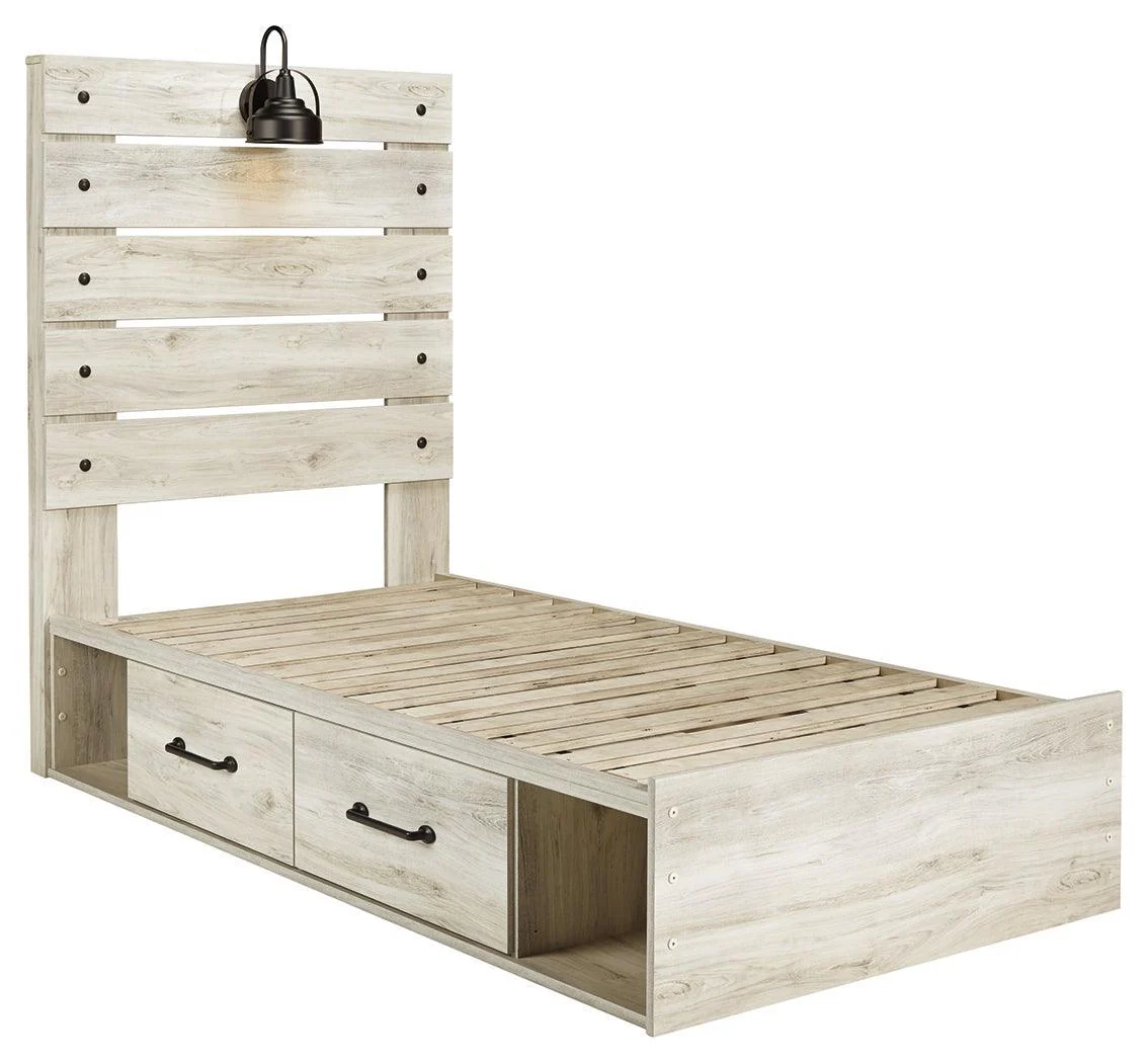 Cambeck Whitewash Twin Panel Bed With 2 Storage Drawers - Image 3