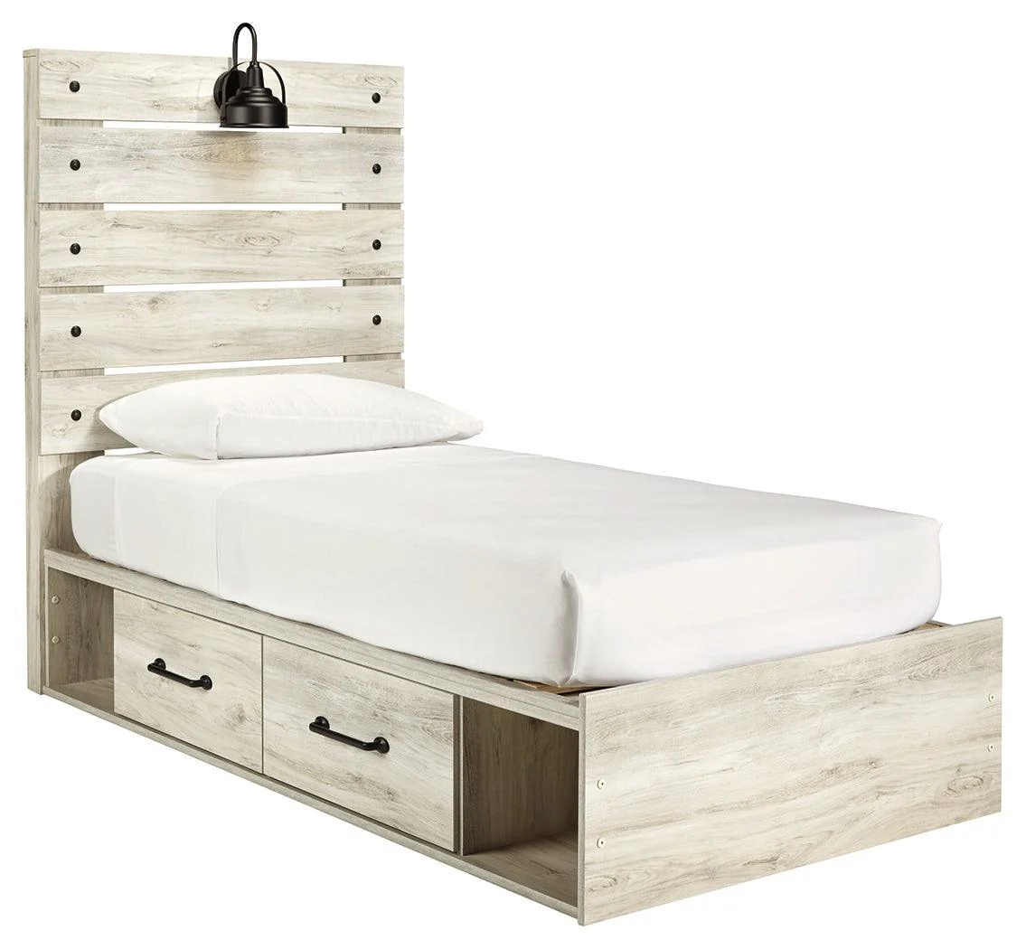 Cambeck Whitewash Twin Panel Bed With 4 Storage Drawers - Image 2