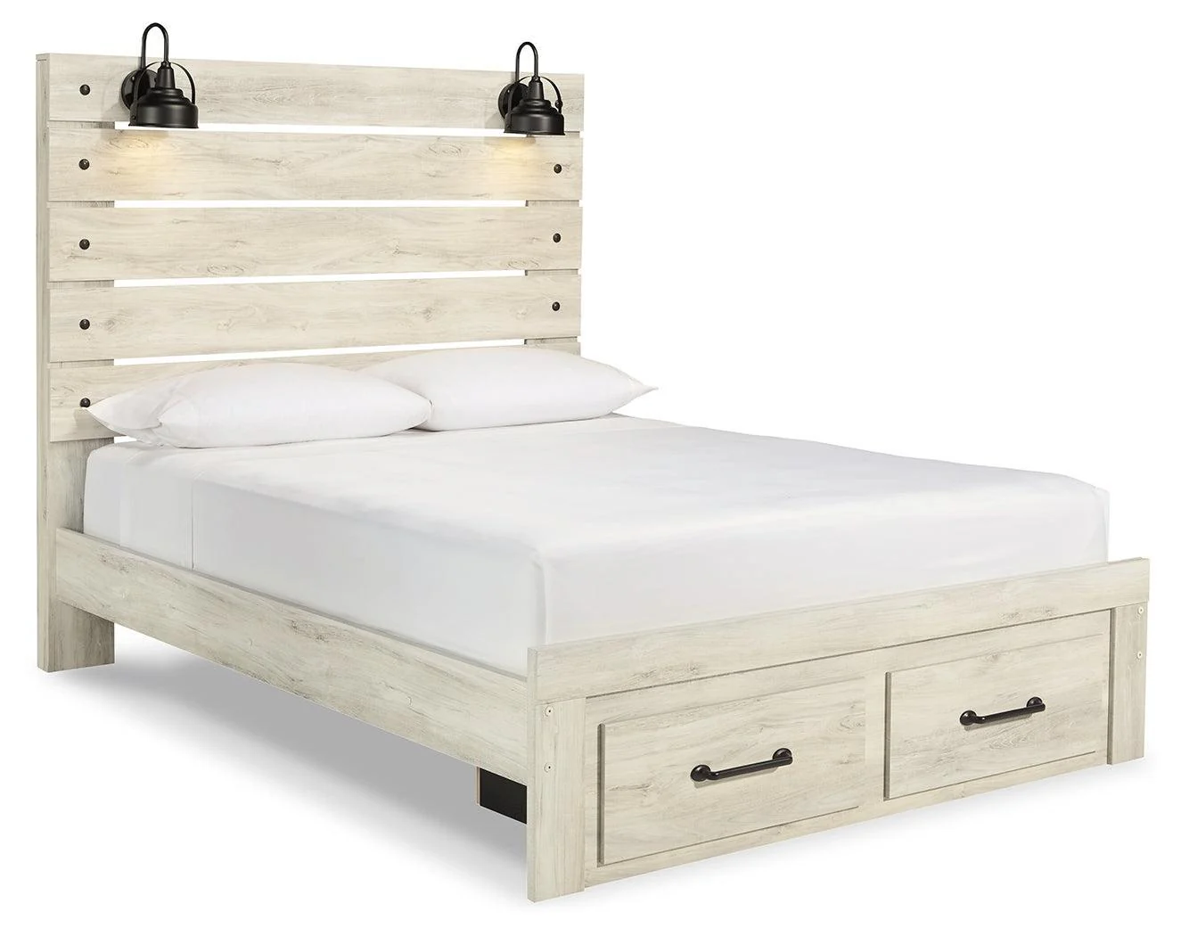 Cambeck Whitewash Queen Panel Bed With 2 Storage Drawers - Image 2