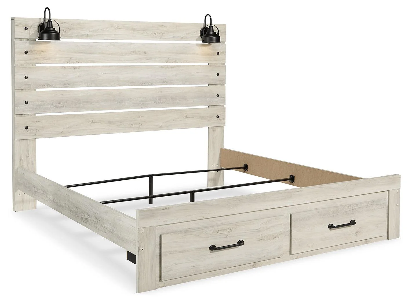 Cambeck Whitewash King Panel Bed With 2 Storage Drawers - Image 3