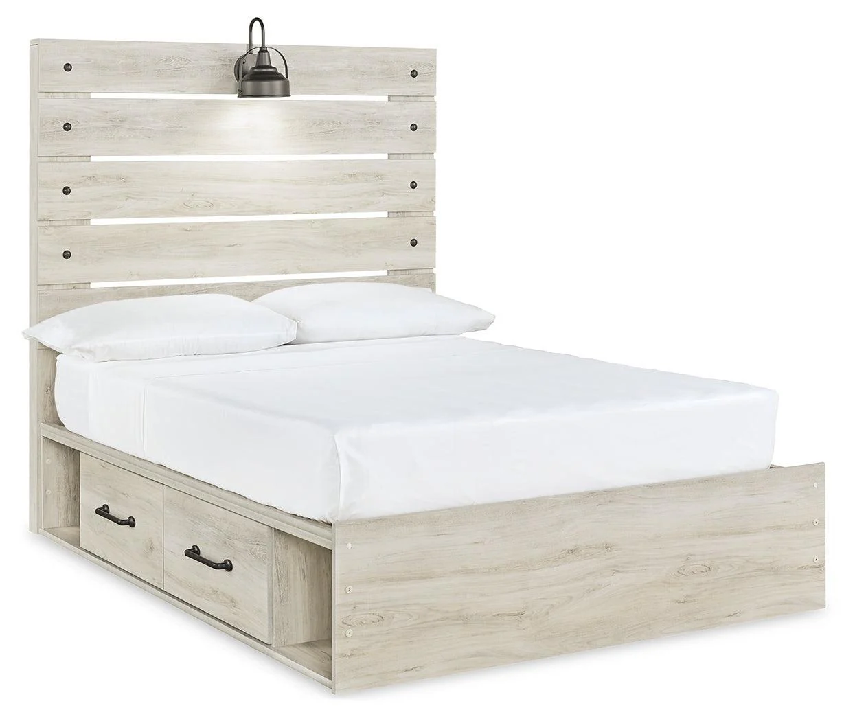 Cambeck Whitewash Full Panel Bed With 4 Storage Drawers - Image 2