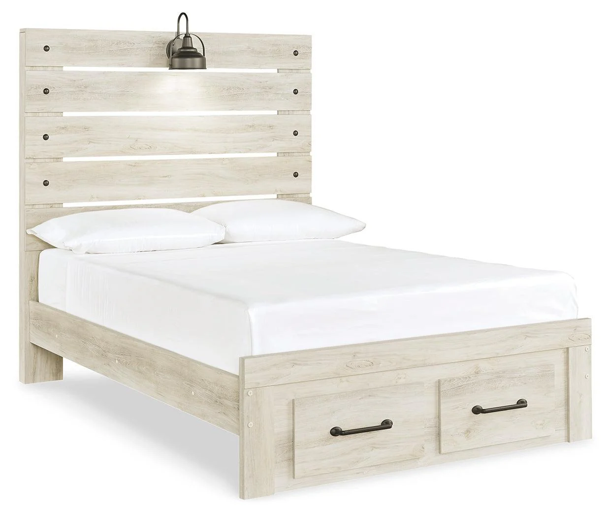 Cambeck Whitewash Full Panel Bed With 2 Storage Drawers - Image 2