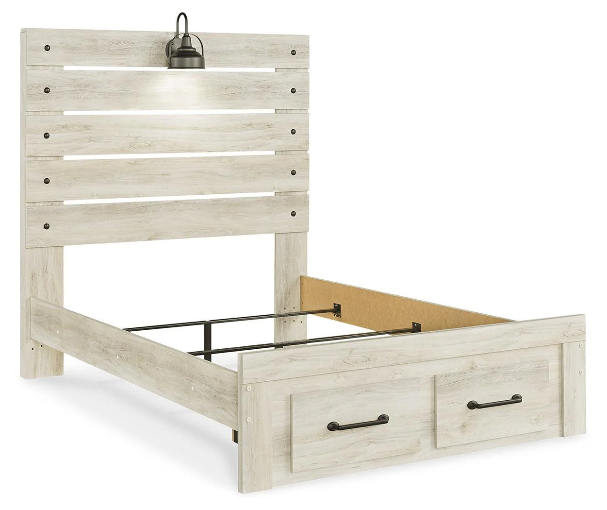 Cambeck Whitewash Full Panel Bed With 2 Storage Drawers - Image 3