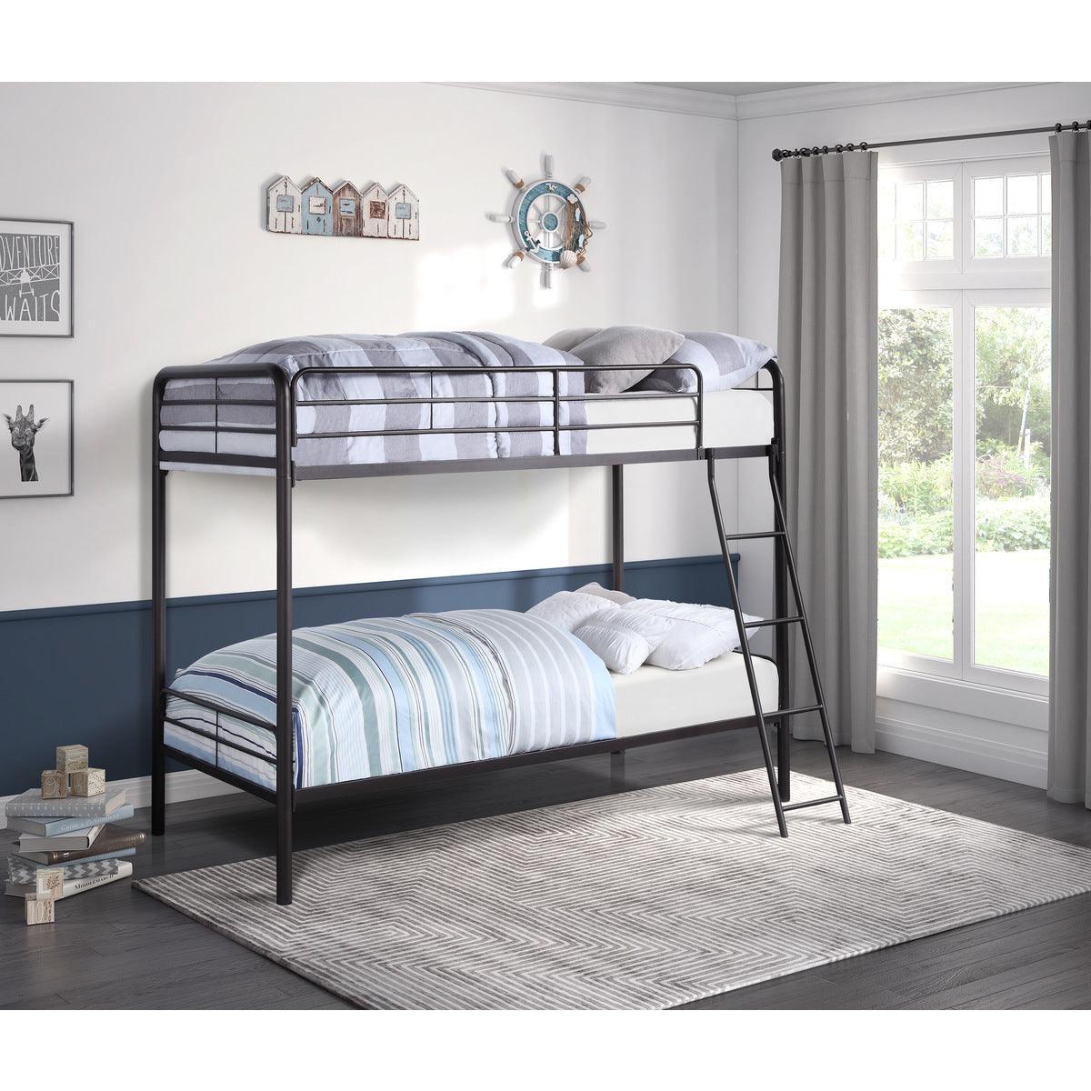 Lunar Dark Bronze Twin Over Twin Sturdy Ladder Bunk Bed