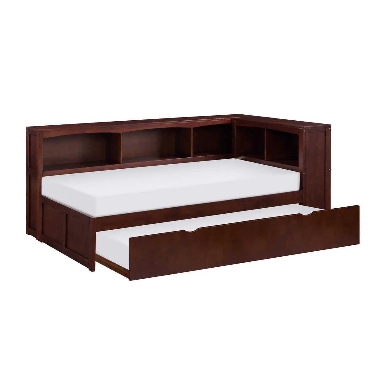 Rowe Dark Cherry Twin Bookcase Platform Corner Bedroom Set With Trundle - Image 3