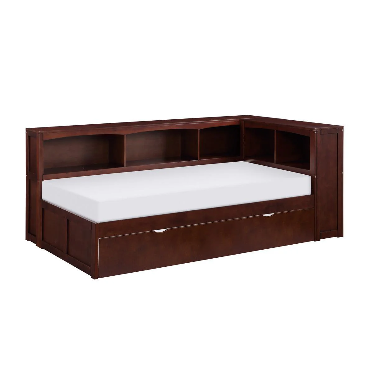 Rowe Dark Cherry Twin Bookcase Platform Corner Bedroom Set With Trundle