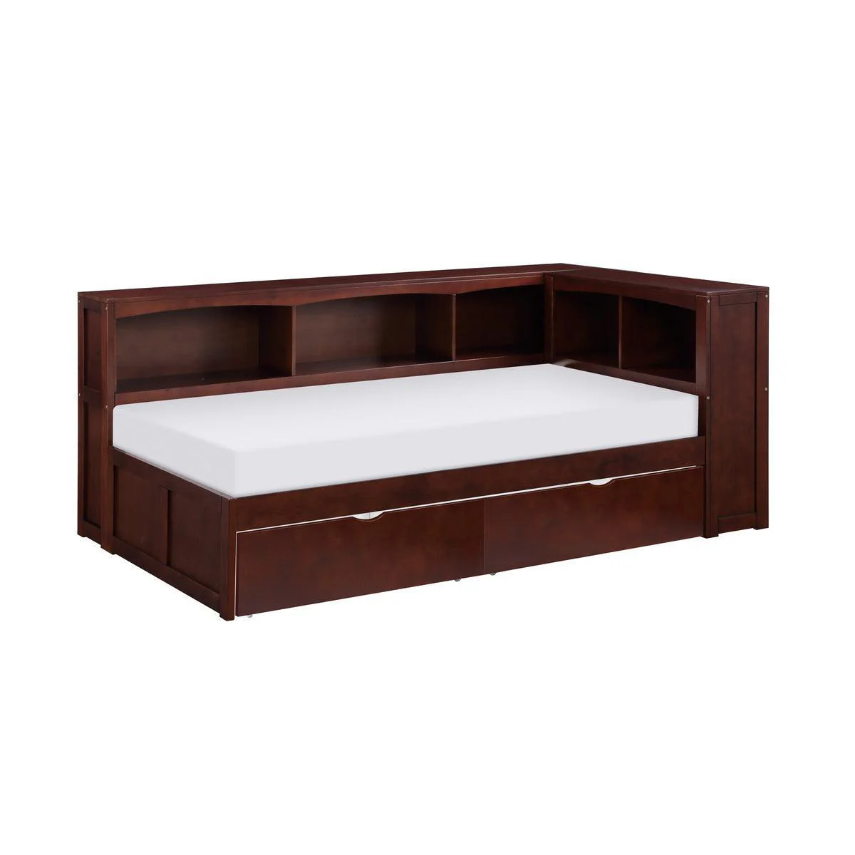 Rowe Dark Cherry Twin Bookcase Corner Bed With Storage Boxes - Image 2