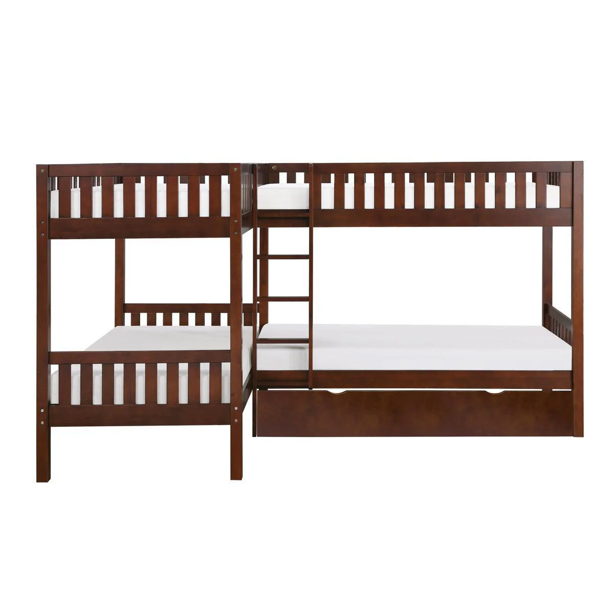 Rowe Dark Cherry Corner Bunk Bed With Twin Trundle - Image 3