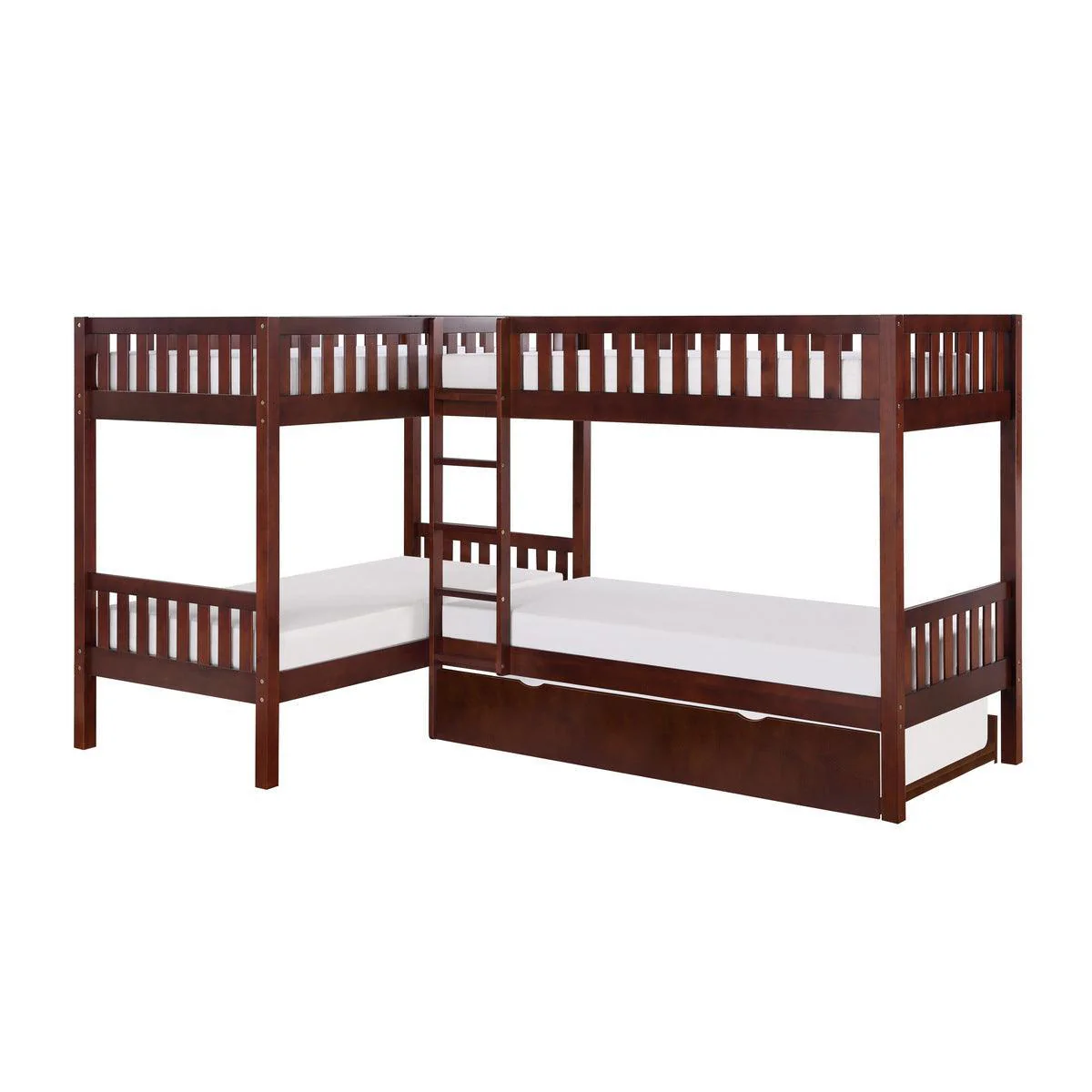 Rowe Dark Cherry Corner Bunk Bed With Twin Trundle - Image 2