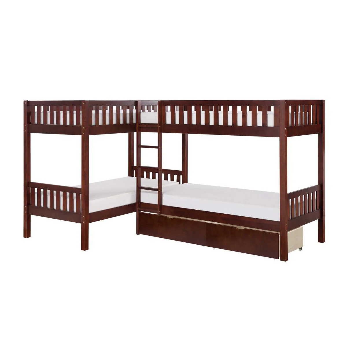 Rowe Dark Cherry Corner Bunk Bed With Storage Boxes - Image 2