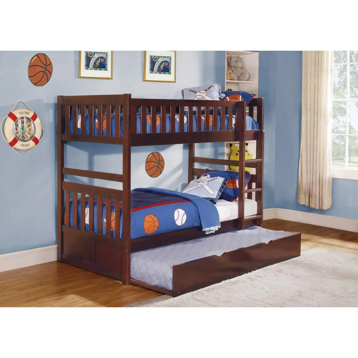 Rowe Dark Cherry Twin Over Twin Bunk Bed With Twin Trundle - Image 1