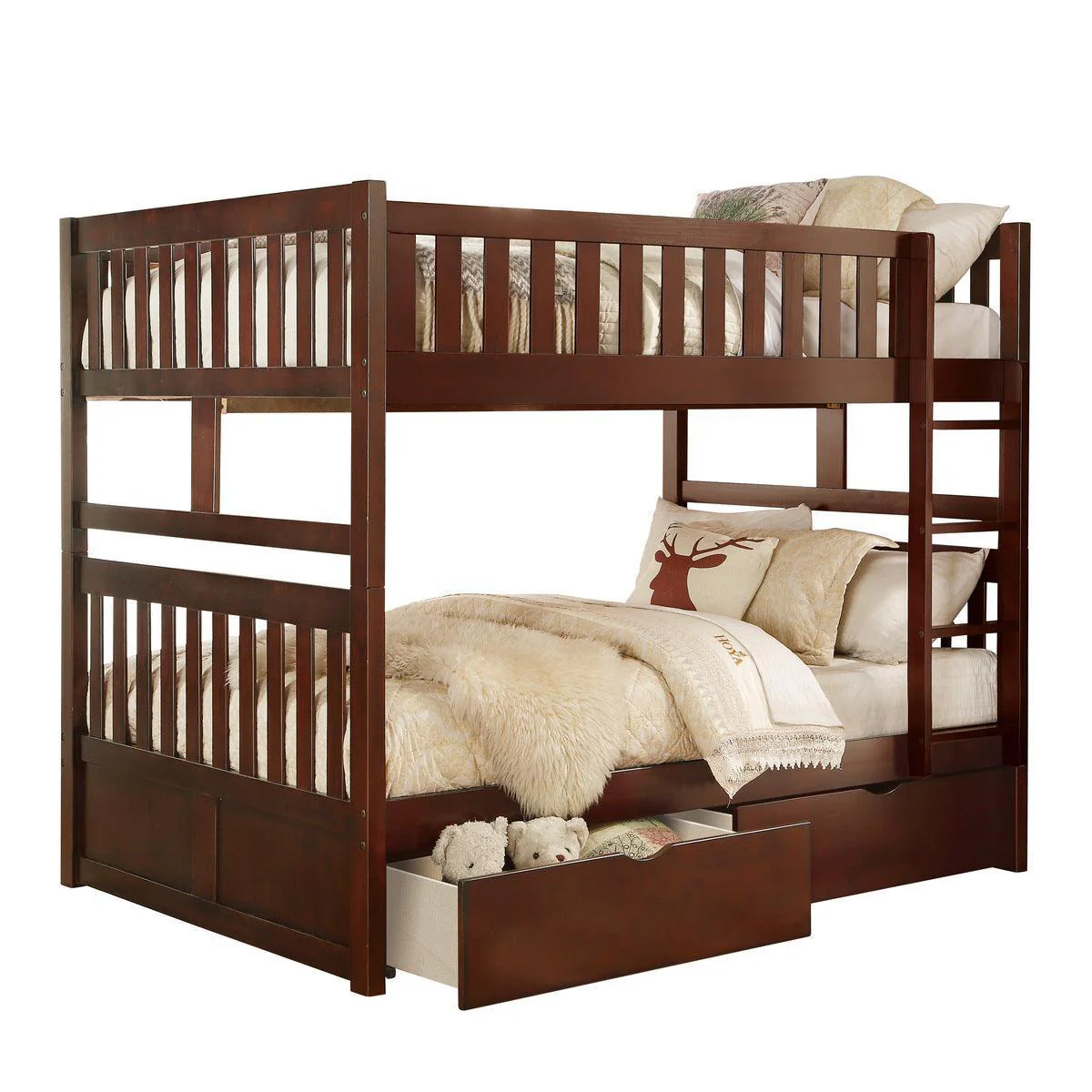 Rowe Dark Cherry Full Over Full Bunk Bed With Storage Boxes - Image 2