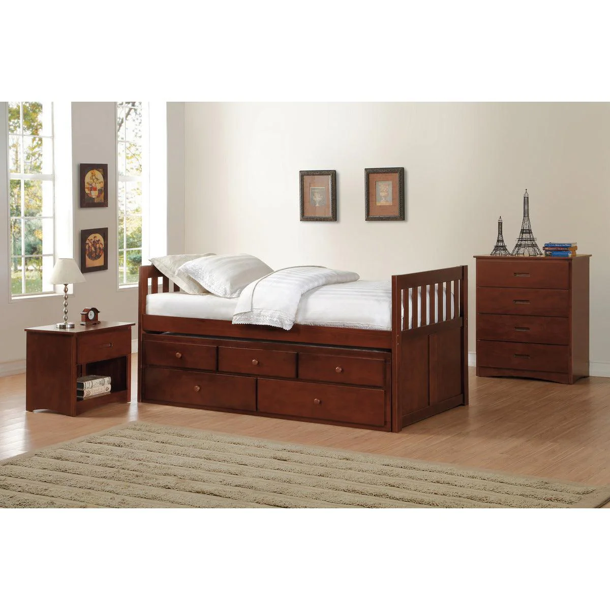 Rowe Dark Cherry Twin Over Twin Trundle Bed - Image 2