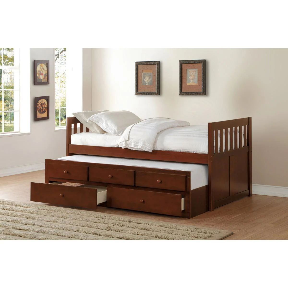 Rowe Dark Cherry Twin Over Twin Trundle Bed - Image 1
