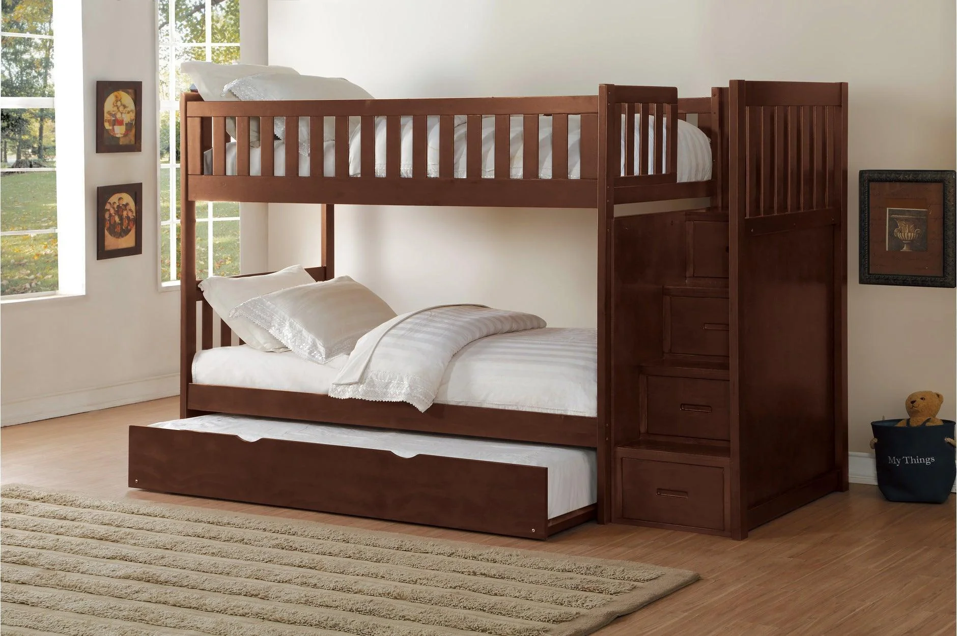 Rowe Dark Cherry Twin Over Twin With Storage Stair Steps Bedroom Set - Image 2