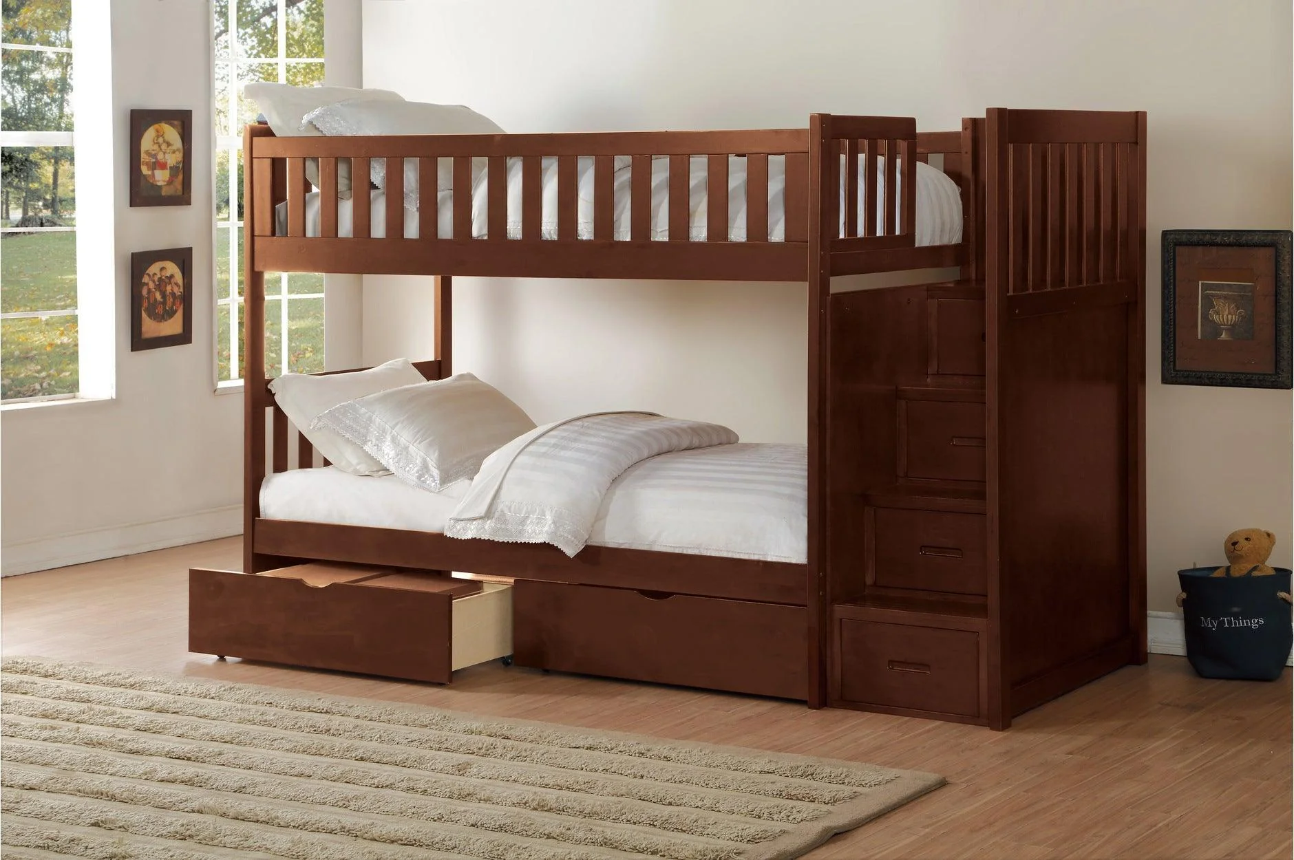 Rowe Dark Cherry Twin Over Twin With Storage Stair Steps Bedroom Set - Image 3