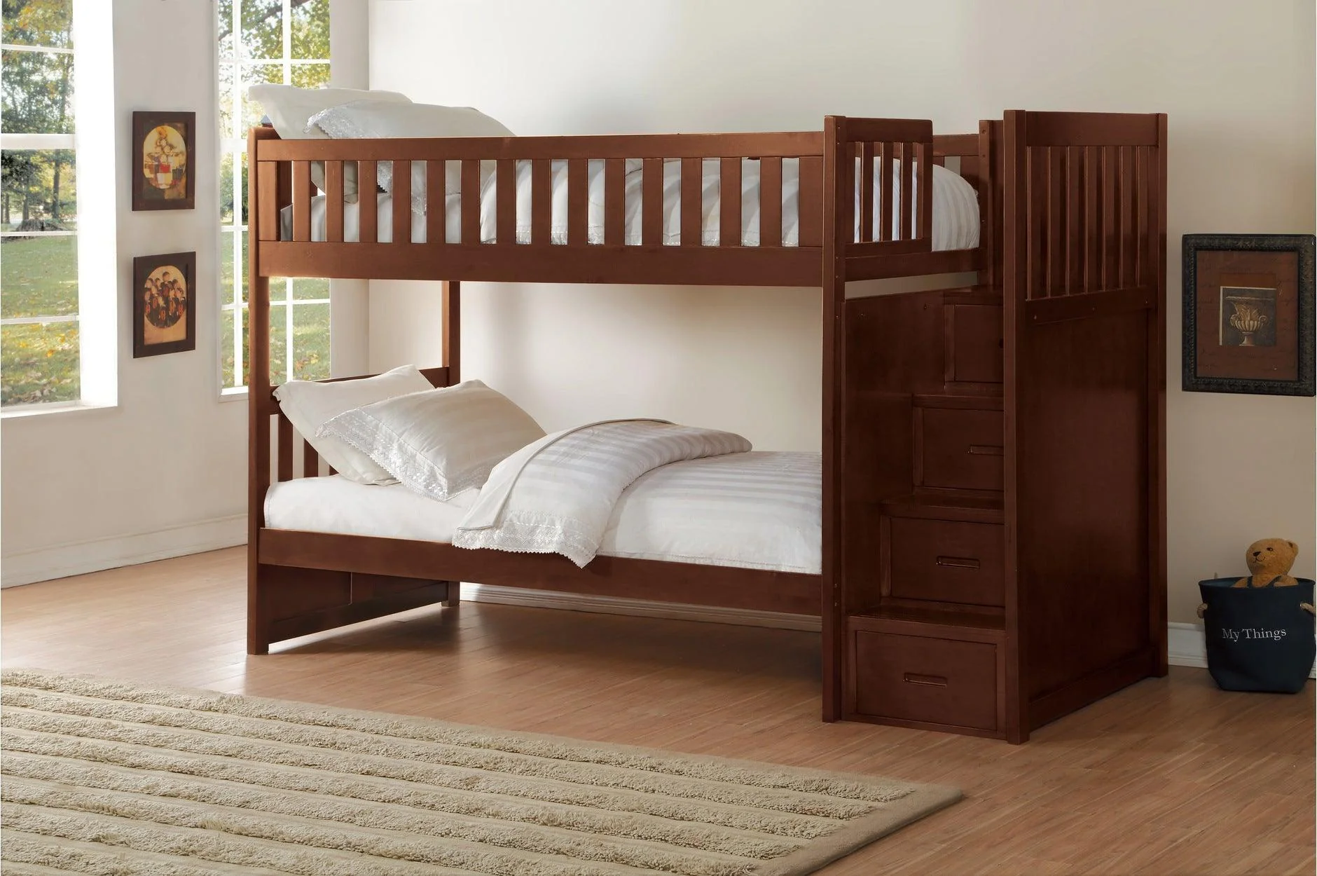 Rowe Dark Cherry Twin Over Twin With Storage Stair Steps Bedroom Set