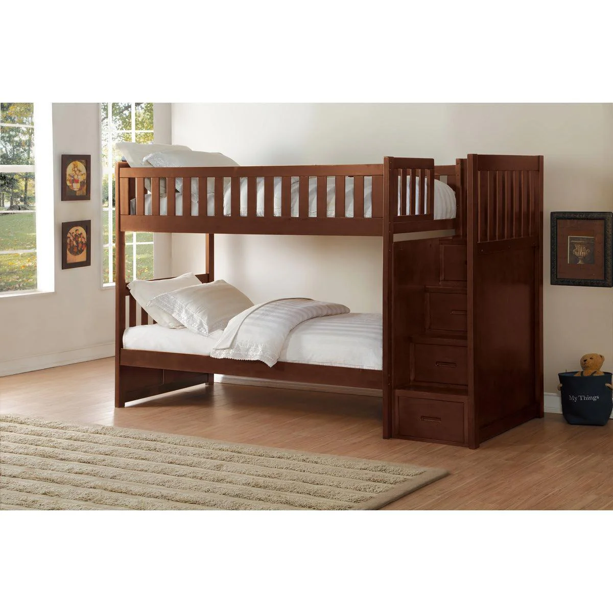 Rowe Dark Cherry Twin Over Twin Step Bunk Bed - Image 1