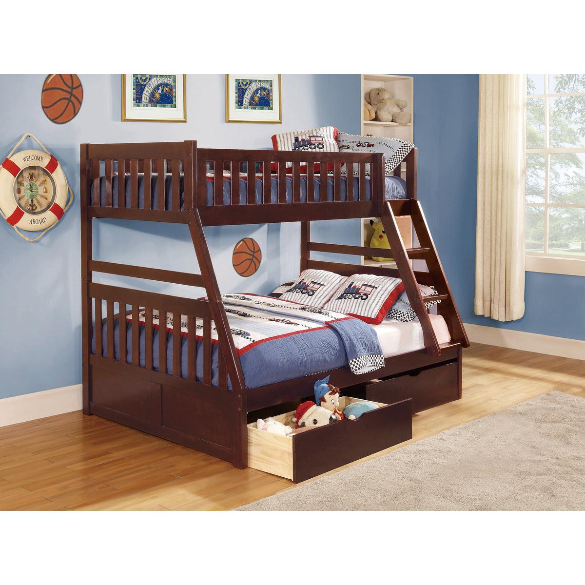 Rowe Dark Cherry Twin Full Bunk Bed With Storage Boxes - Image 1