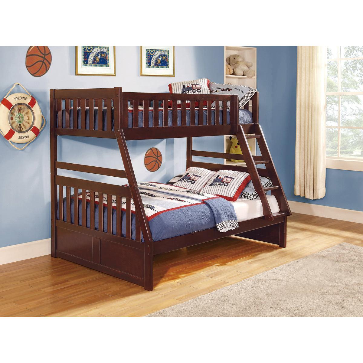Rowe Dark Cherry Twin Full Bunk Bed - Image 1