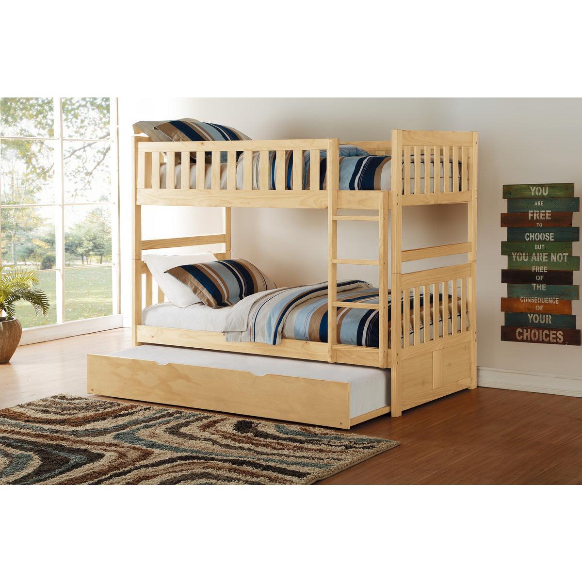 Bartly Natural Twin Over Twin Bunk Bed With Twin Trundle