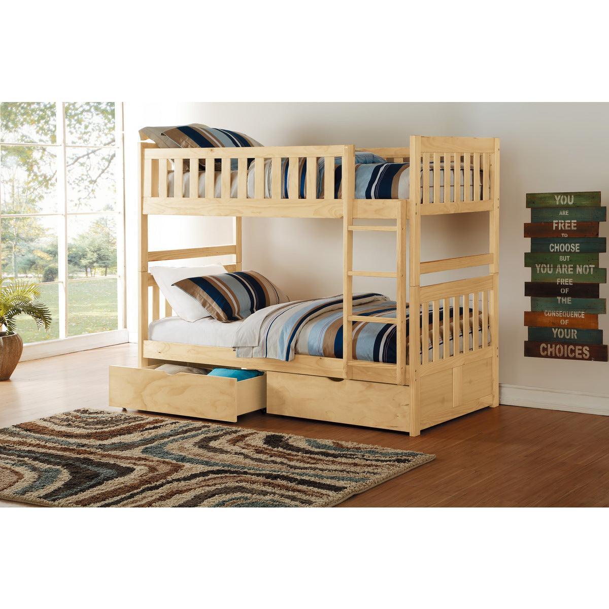 Bartly Natural Twin Over Twin Bunk Bed With Storage Boxes - Image 1