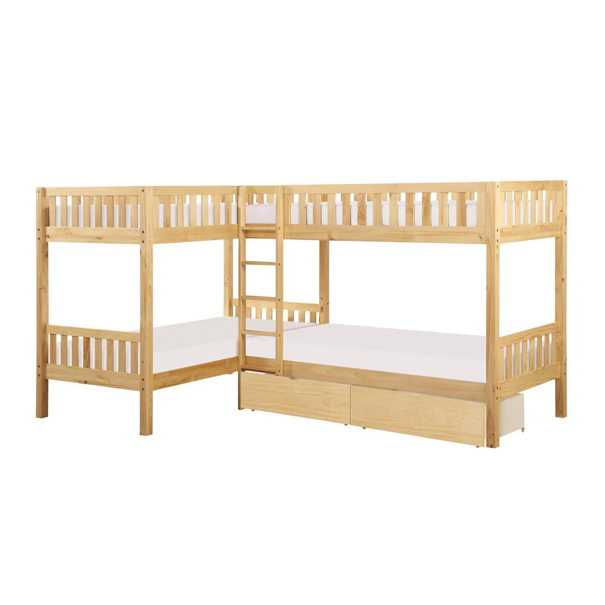 Bartly Natural Twin Corner Bunk Bed With Storage Boxes - Image 2