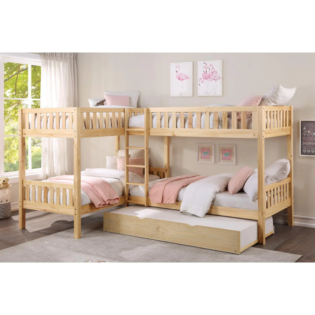 Bartly Natural Corner Bunk Bed With Twin Trundle - Image 1
