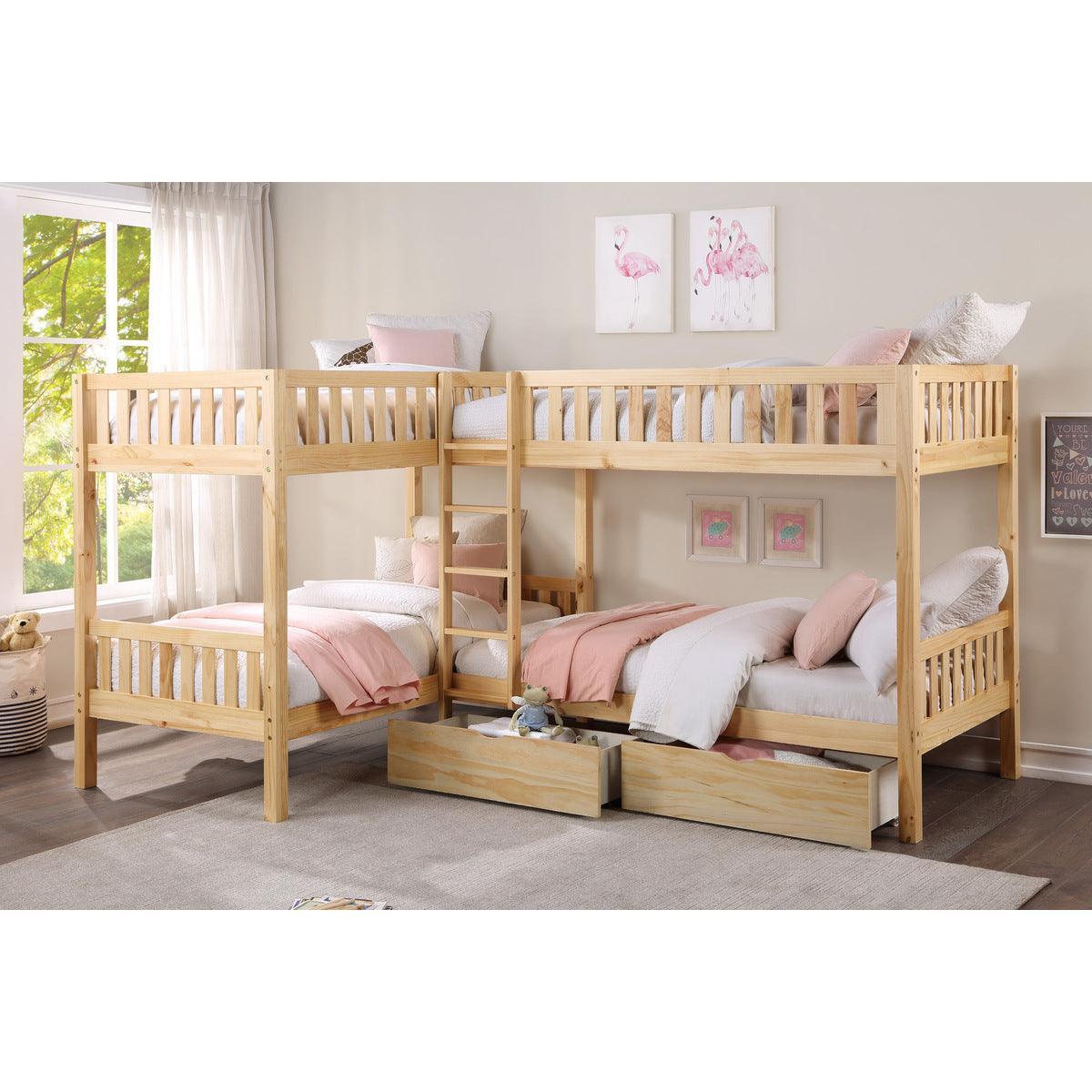 Bartly Natural Twin Corner Bunk Bed With Storage Boxes - Image 1
