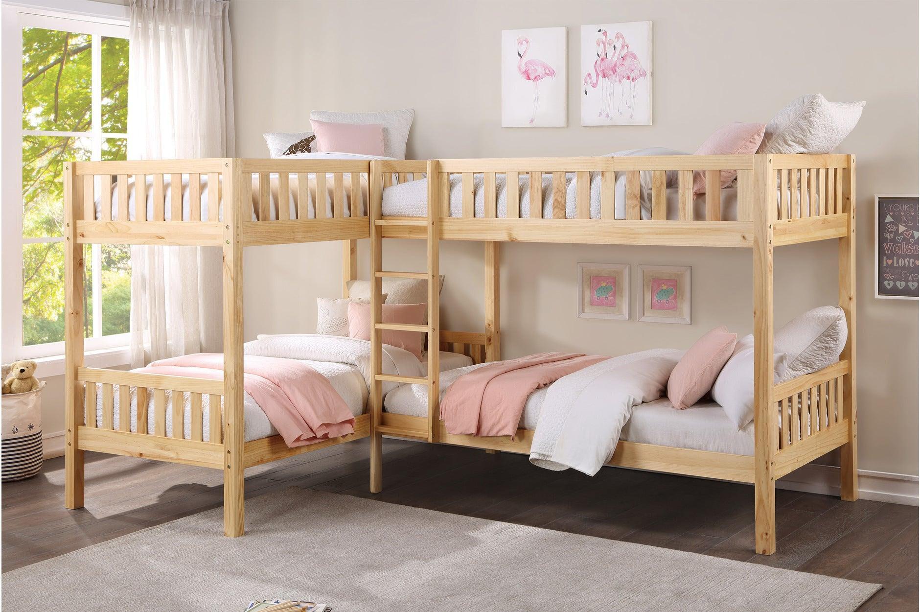 Bartly Natural Corner Bunk Bedroom Set With Trundle