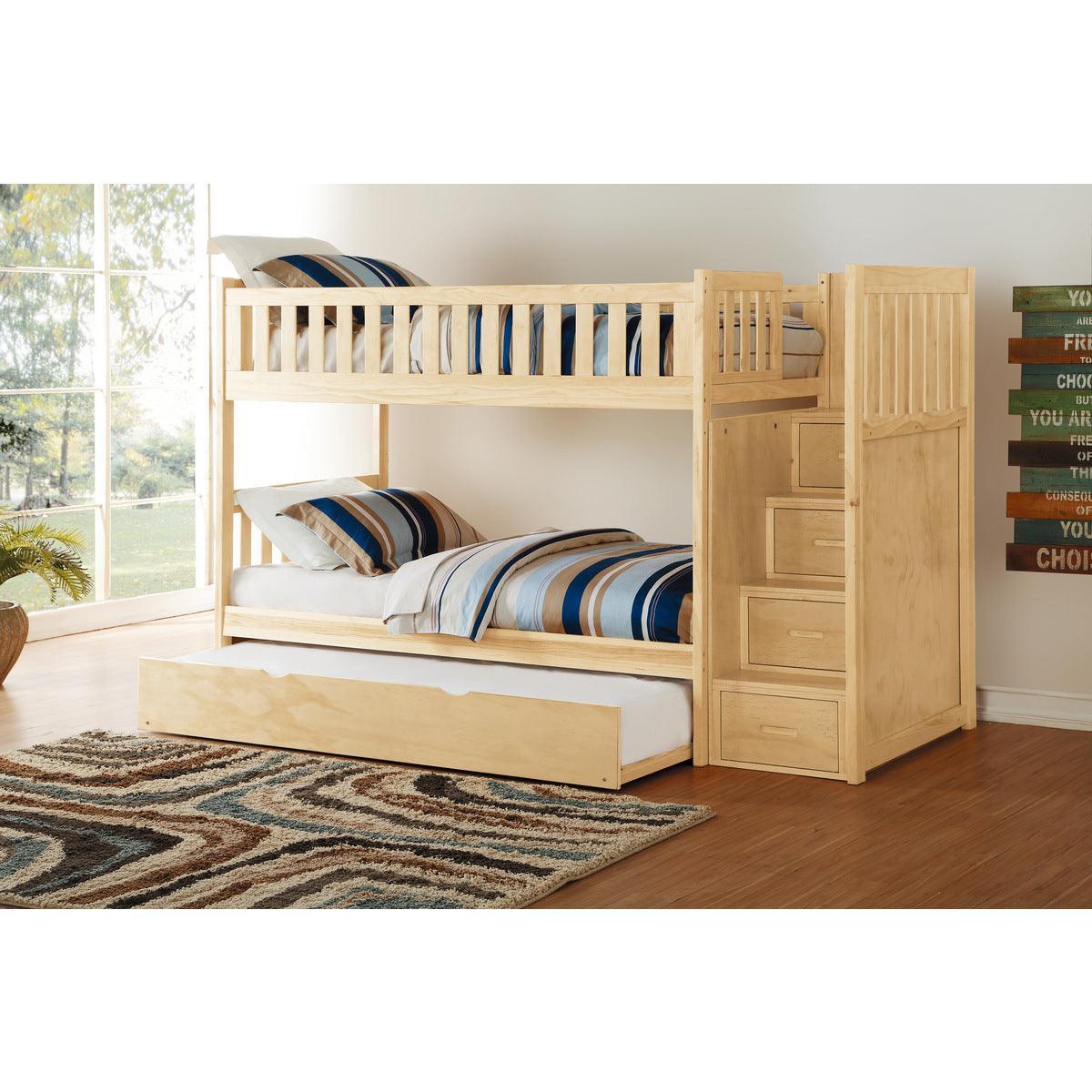 Bartly Natural Twin Over Twin Step Bunk Bed With Twin Trundle - Image 1