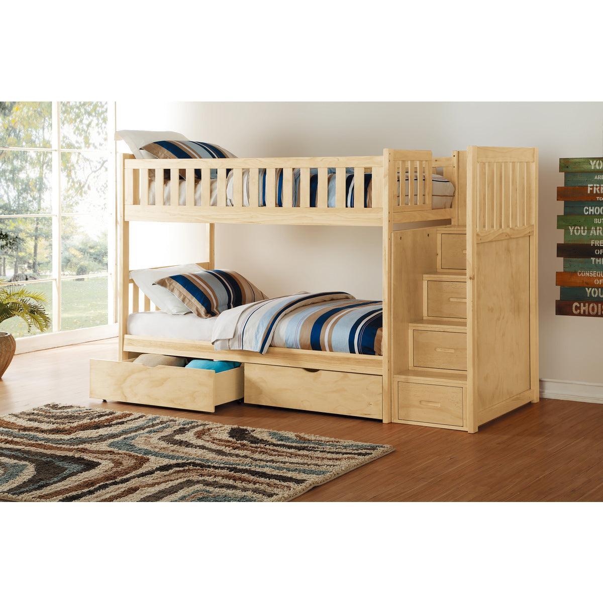 Bartly Natural Twin Bunk Bed With Reversible Step Storage Storage Boxes - Image 1