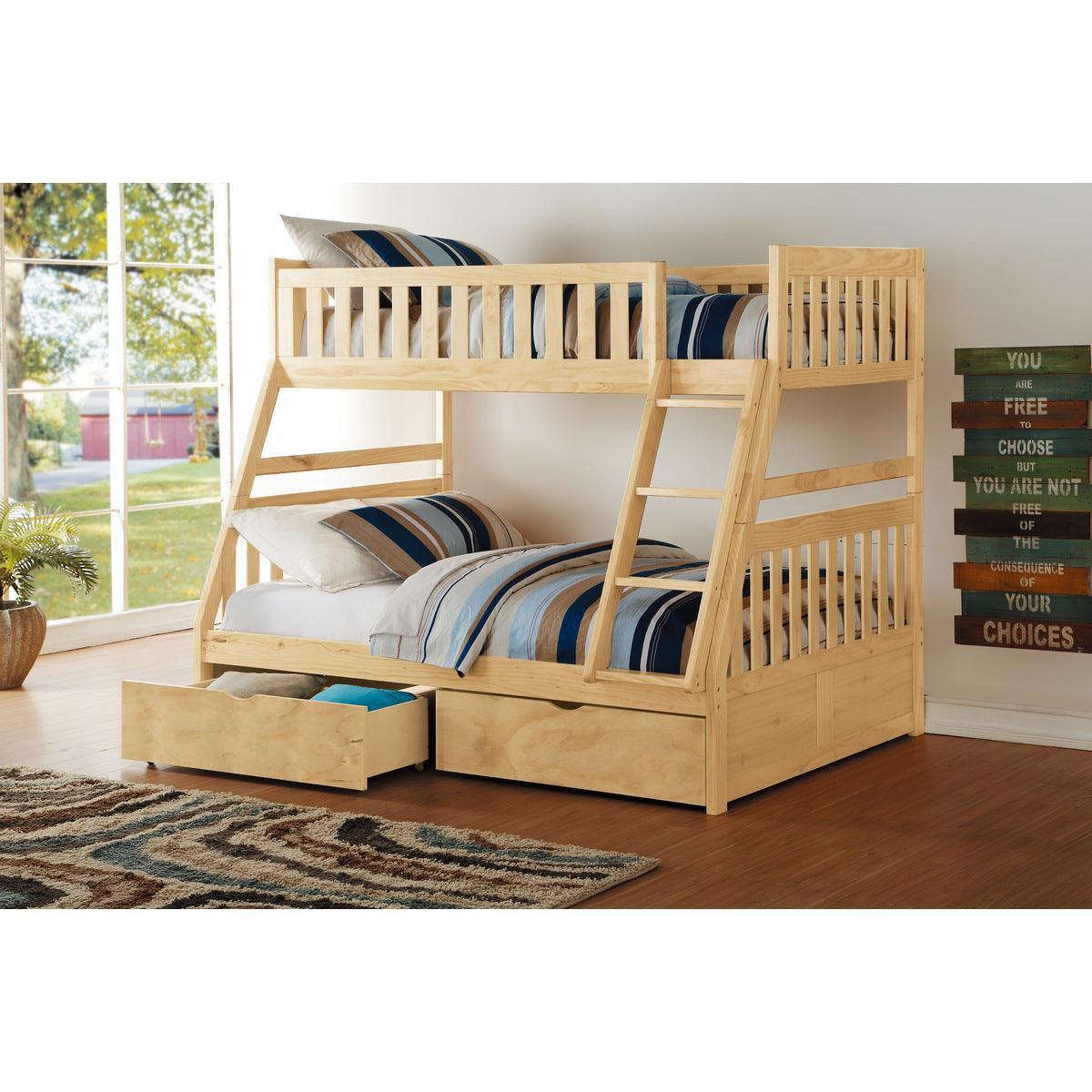 Bartly Natural Twin Over Full Bunk Bed With Storage Boxes