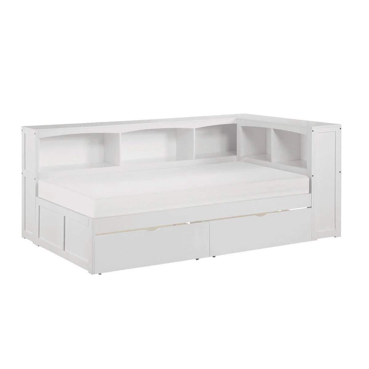 Galen White Twin Bookcase Corner Bed With Storage Boxes - Image 2