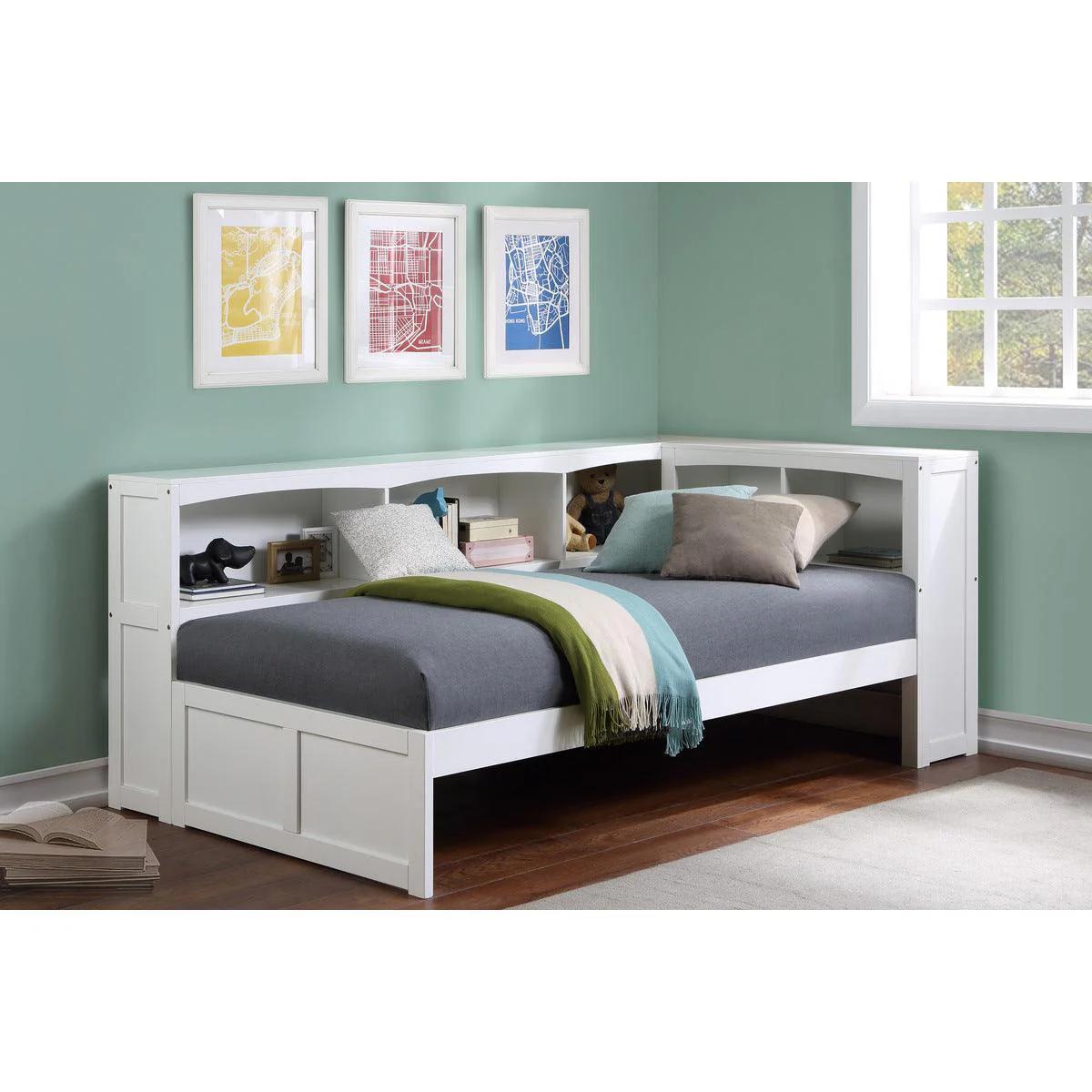Bartly Natural Twin Bookcase Corner Bed
