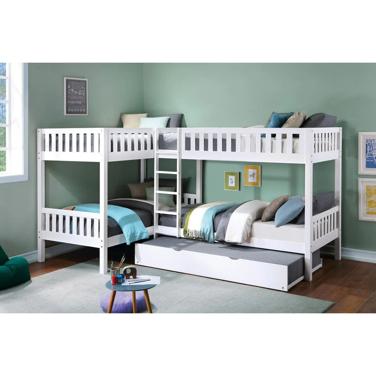 Galen White Corner Bunk Bed With Twin Trundle - Image 1