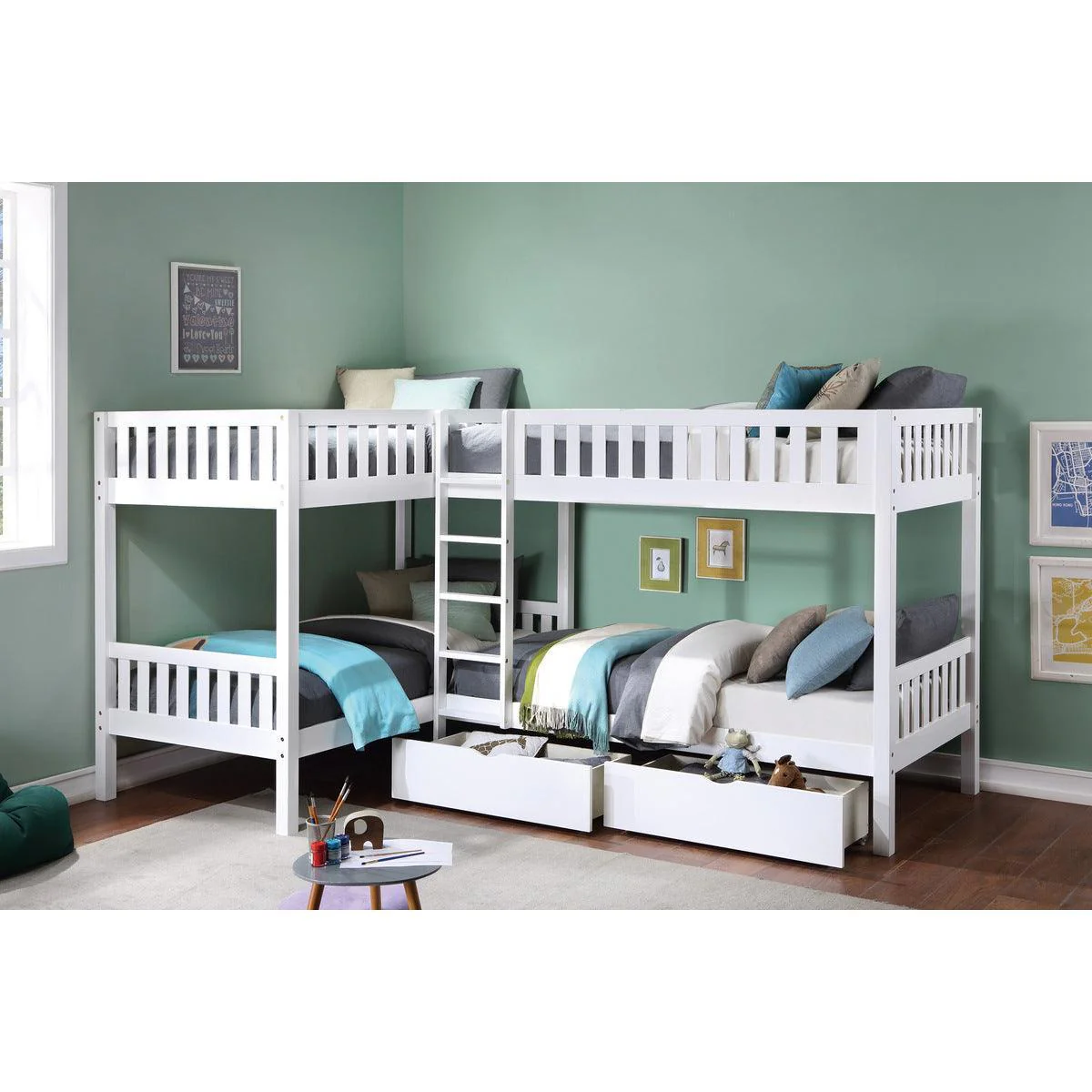 Galen White Corner Bunk Bed With Storage Boxes - Image 1