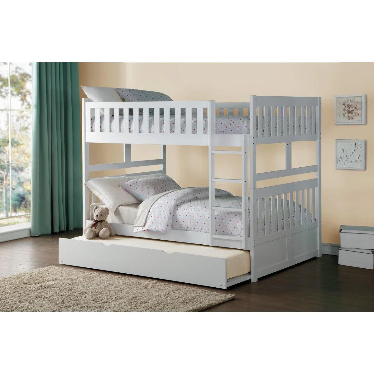 Galen White Full Over Full Bunk Bed With Twin Trundle