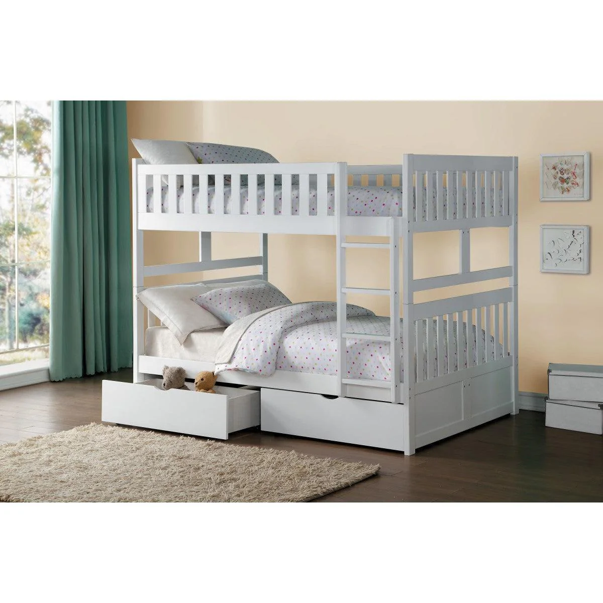 Galen White Full Over Full Bunk Bed With Storage Boxes