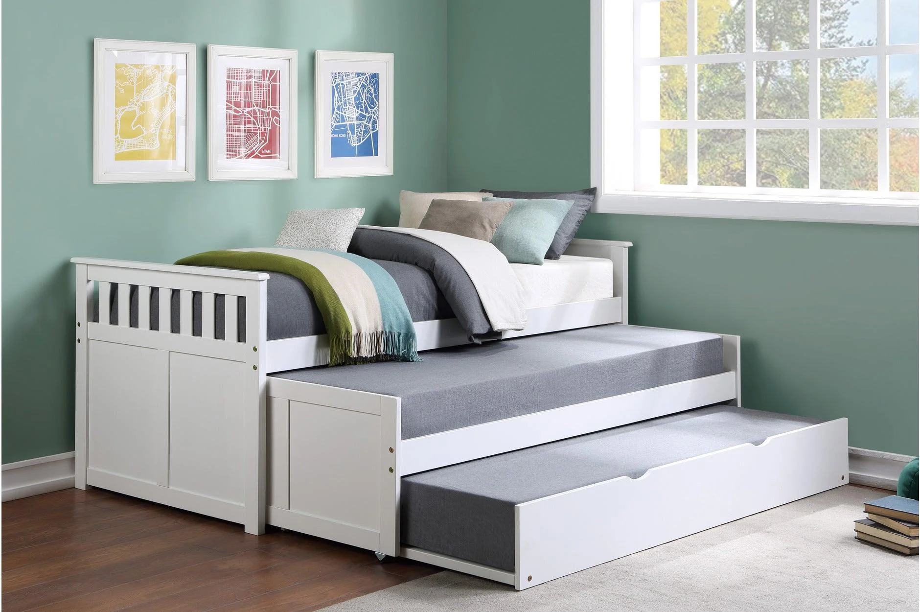 Galen White Twin Over Twin With Optional Dual Under bed Toyboxes Trundle Bedroom Set - Image 2