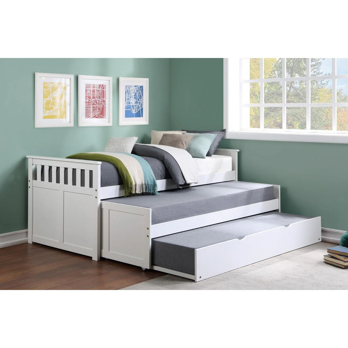 Galen White Twin Over Twin Bed With Twin Trundle - Image 1