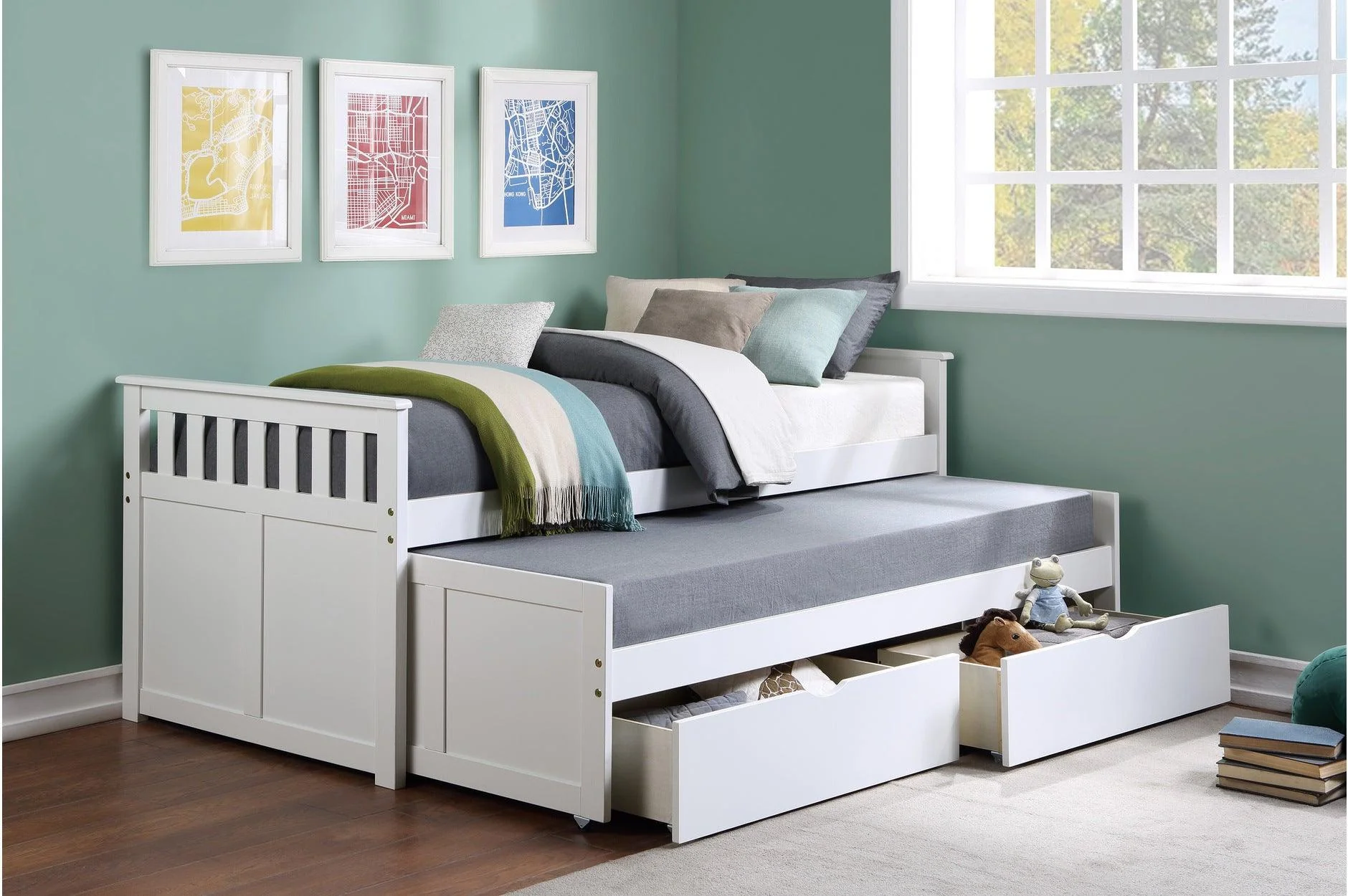 Galen White Twin Over Twin With Optional Dual Under bed Toyboxes Trundle Bedroom Set - Image 3