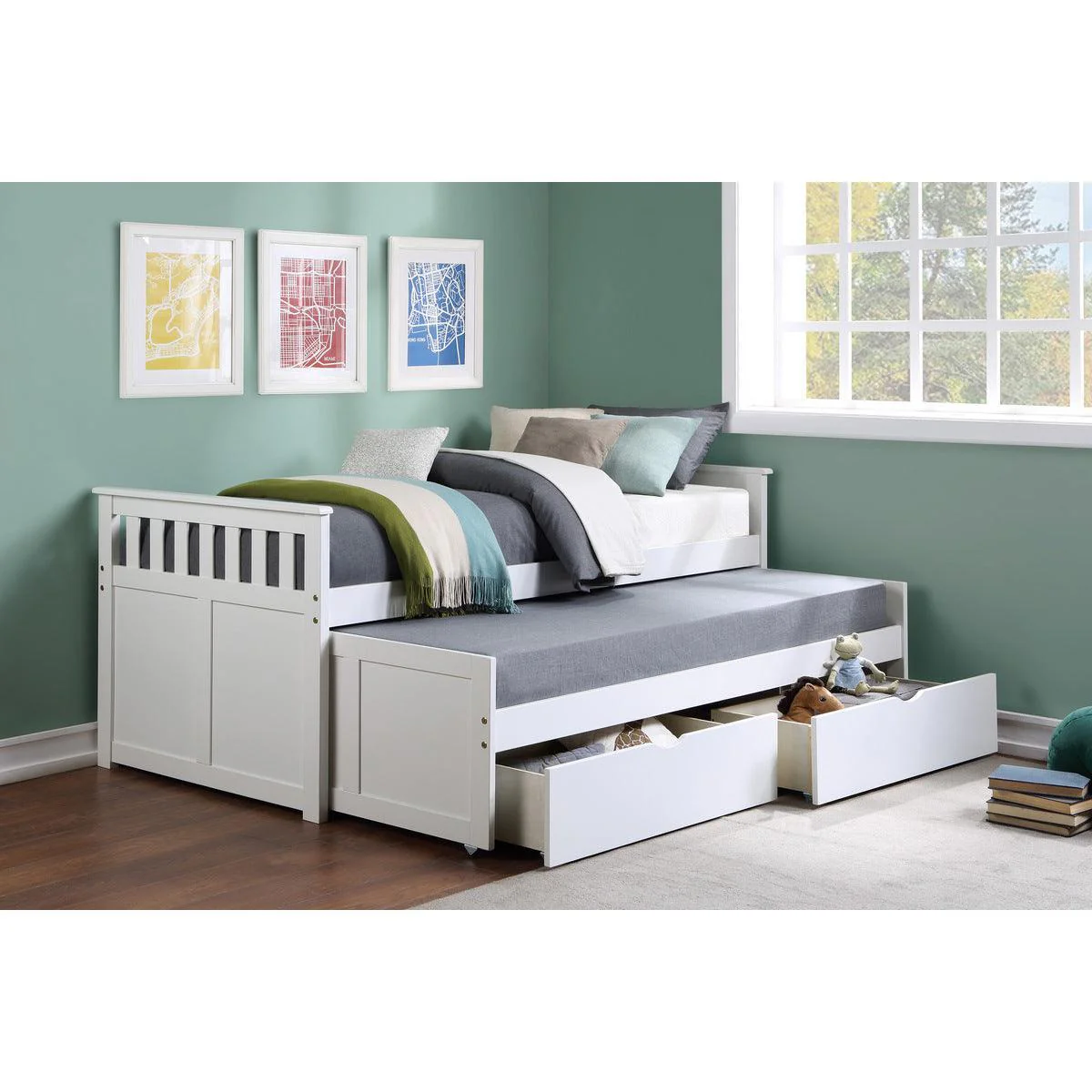 Galen White Twin Over Twin Bed With Storage Boxes - Image 1
