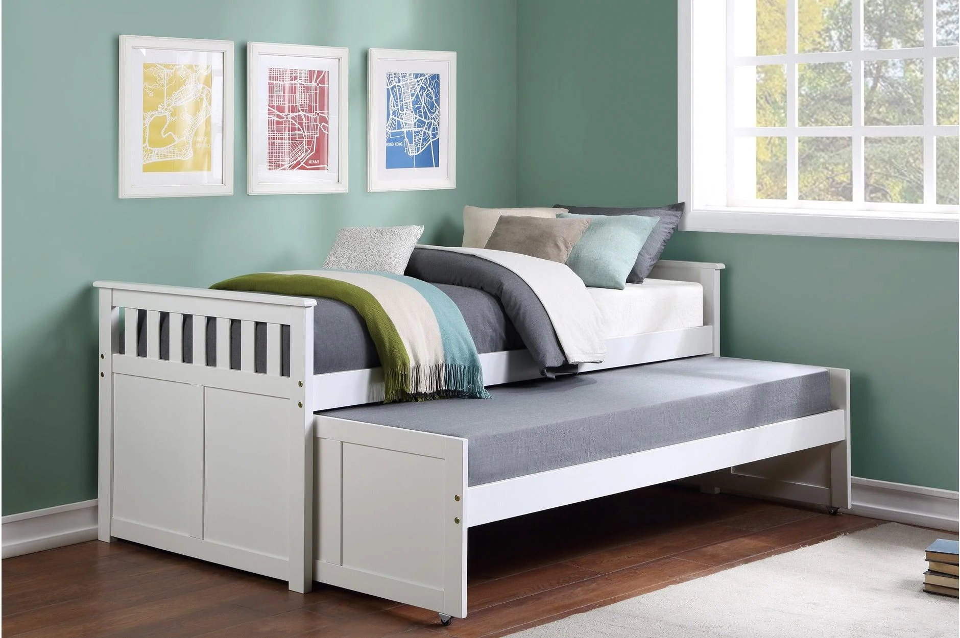Galen White Twin Over Twin With Optional Dual Under bed Toyboxes Trundle Bedroom Set