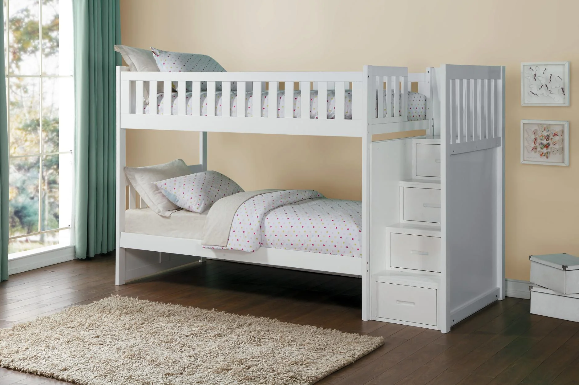 Galen White Twin Over Twin With Storage Stair Steps Bedroom Set
