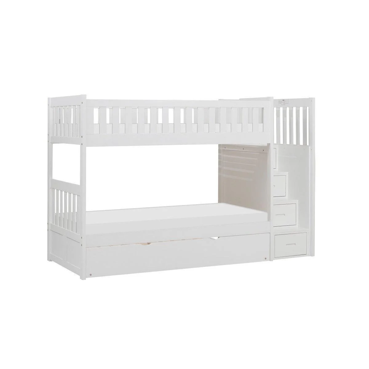 Galen White Twin Over Twin Step Bunk Bed With Twin Trundle - Image 3